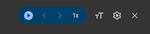 Reading mode toolbar with play button, speed, text options, gear, and close icons
